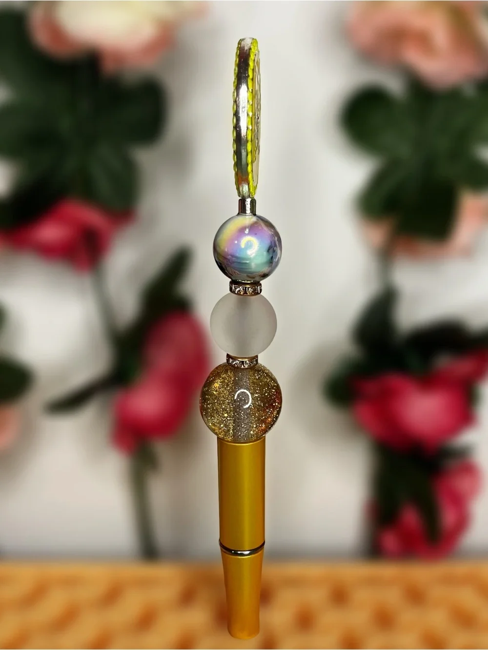 Leo Zodiac Lion Medallion Handmade Beaded Pen